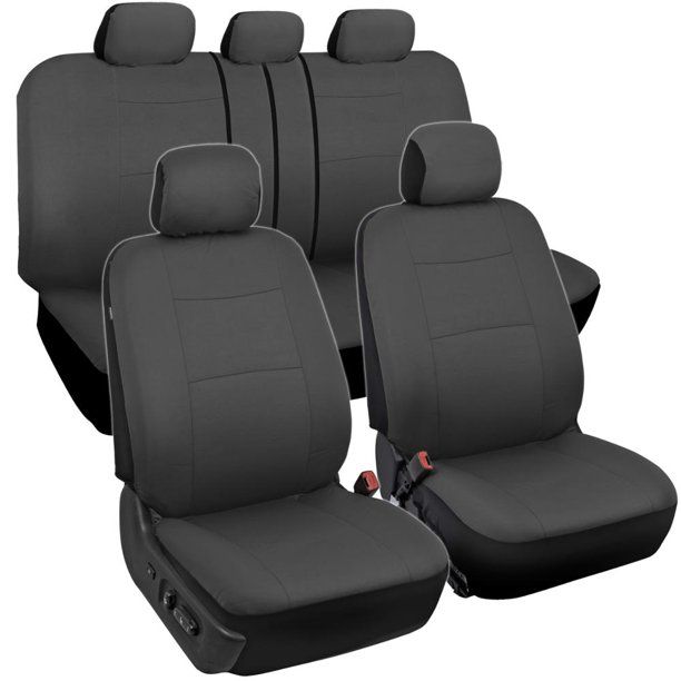 Photo 1 of BDK PolyPro Car Seat Covers Full Set, Solid Charcoal Front and Rear Split Bench Seat Covers for Cars Trucks SUV
