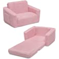 Photo 1 of Delta Children Cozee Flip-Out Sherpa 2-in-1 Convertible Chair to Lounger for Kids, Pink