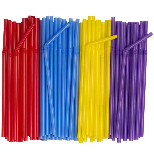 Photo 1 of [500 Pack] Flexible Disposable Plastic Drinking Straws - Assorted Colors
