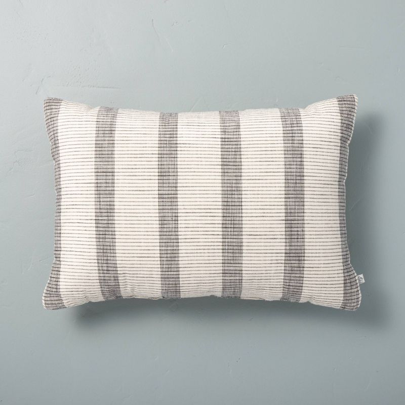 Photo 1 of 14" X 20" Bold Textured Stripe Lumbar Throw Pillow Sour Cream/ - Hearth & Hand™ with Magnolia
