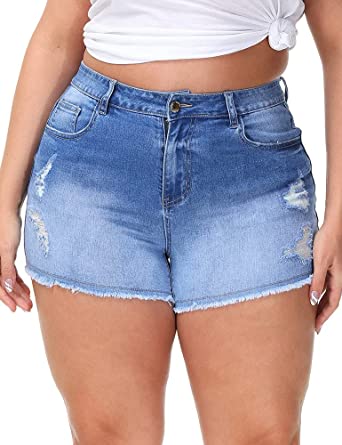 Photo 1 of Gboomo Womens Plus Size Casual Denim Shorts High Waisted Distressed Jean Shorts Ripped Short Jeans. size 14plus
