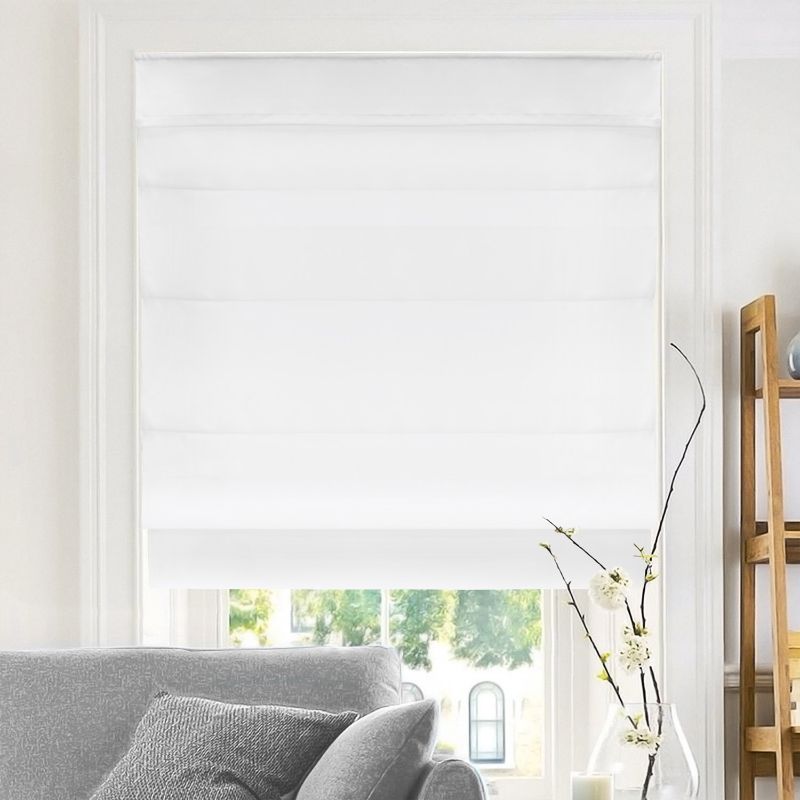 Photo 1 of Chicology Belgian Snow Cordless Light Filtering Privacy Polyester Roman Shades 35 in. W X 64 in. L, Belgian Snow (Privacy & Light Filtering)
