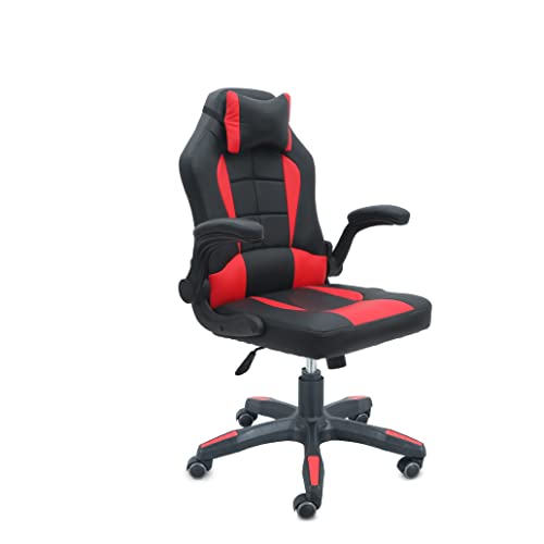 Photo 1 of Comfty Red Fold-Away Leather Gaming Chair with High Back, Pillow Headrest and Padded Armrests, Multicolor, Multi Color
