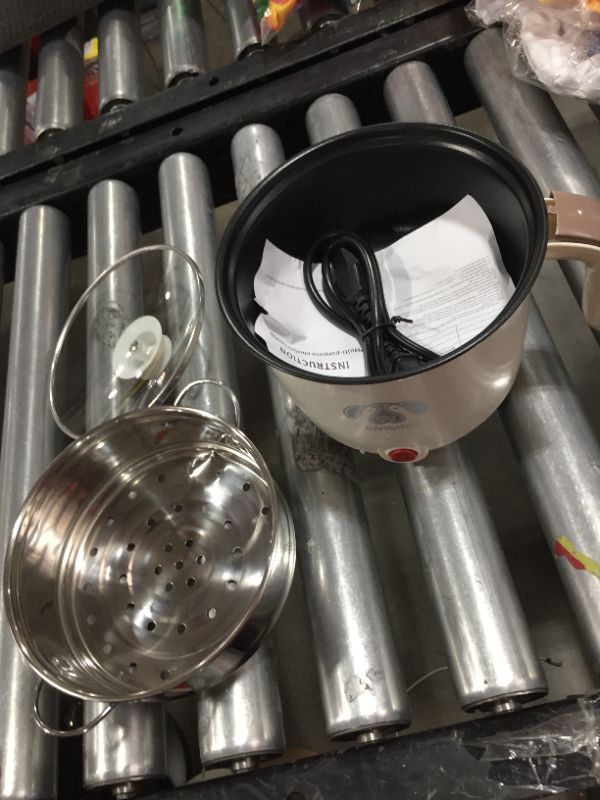 Photo 1 of Wxvimi Electric Noodle Pot,Electric Hot Pot,Rapid Noodles Cooker, 1.8L Electric Cooker,Mini Steamer with Steaming Rack,Non-Stick Casserole, Suitable for Noodles,Eggs, Dumplings, Soup, Porridge(khaki)