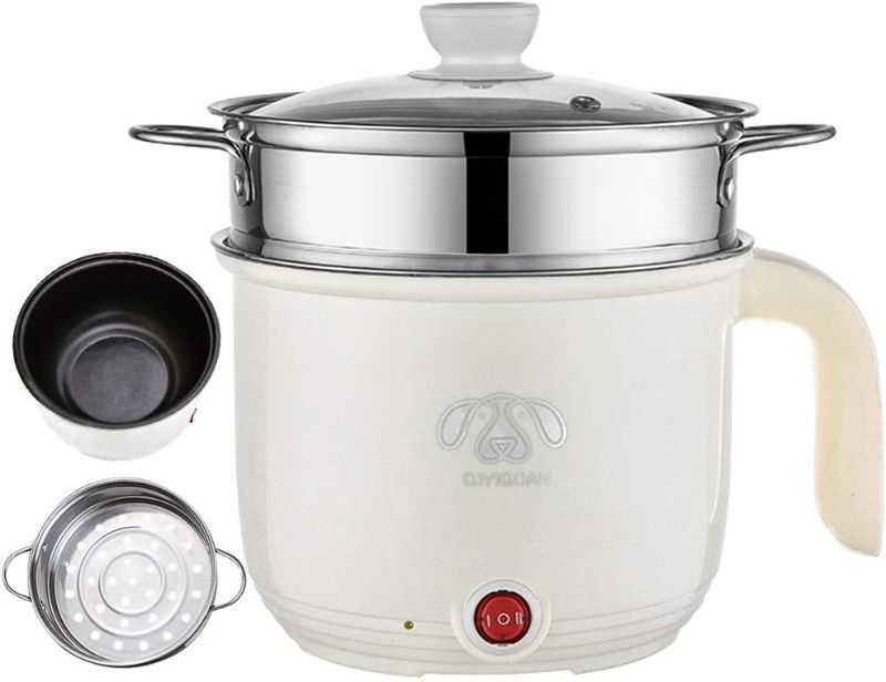 Photo 1 of Wxvimi Electric Noodle Pot,Electric Hot Pot,Rapid Noodles Cooker, 1.8L Electric Cooker,Mini Steamer with Steaming Rack,Non-Stick Casserole, Suitable for Noodles,Eggs, Dumplings, Soup, Porridge(khaki)