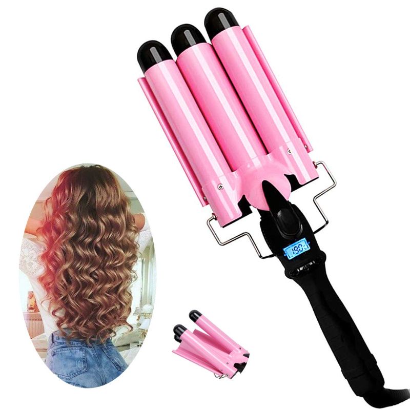 Photo 1 of 3 Barrel Curling Iron with LCD Temperature Display - 1 Inch Ceramic Tourmaline Triple Barrels, Ceramic Hair Crimper Hair Waver Hair Curlers Hair Curling Wand for Deep Waves Suit for All Style
