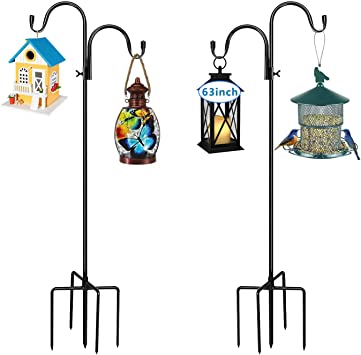 Photo 1 of 2 Pack Outdoor Shepherd Hooks with 5 Prong Base, Garden Hook Metal Garden Poles Hanging Lightweight Decoration for Bird Feeders, Wind Chimes, Solar Garden Lights, Flower Ball