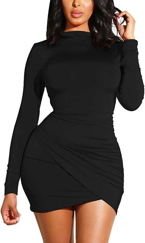 Photo 1 of GOBLES Women's Long Sleeve Elegant Sexy Bodycon Ruched Mini Cocktail Dress  SIZE M