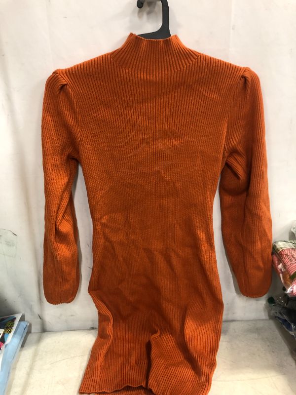 Photo 1 of ANRABESS Women Turtleneck Long Sleeve Knit Stretchable Elasticity Slim Sweater Bodycon Mini Sweater Dress Rust Orange Small