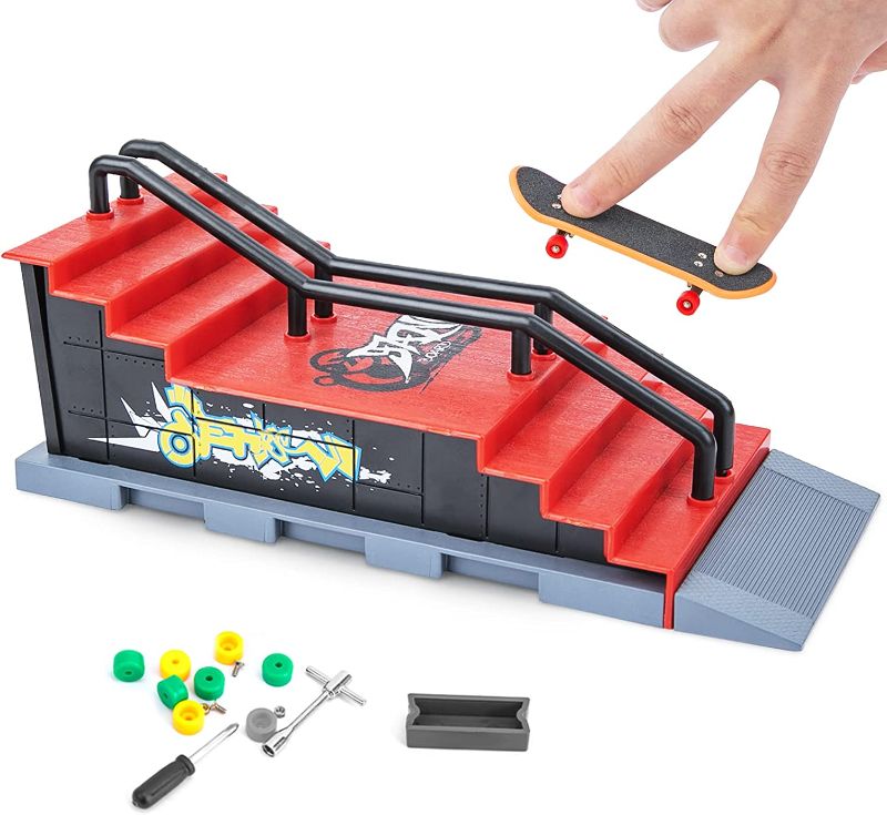 Photo 1 of Fingerboard Ramps, Finger Skateboard Cool Toys with Mini Skateboards for Fingers, WETONG Fingerboard Ramps Set Buildable Ramp for Finger Board Training, Skateparks Training Props for Kids & Adult (F)
