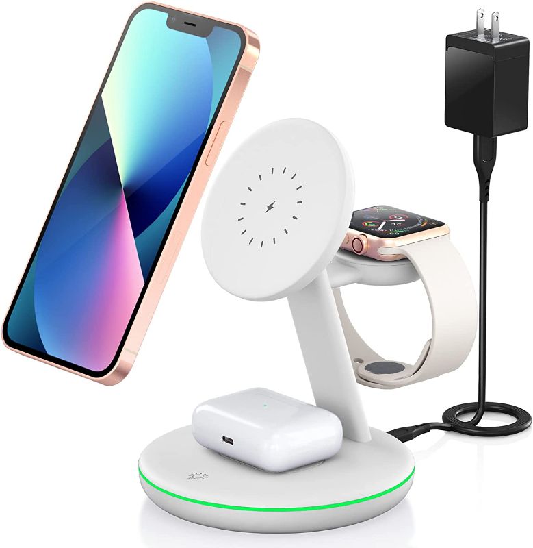 Photo 1 of Magnetic Wireless Charger 3 in 1 - PEXXUS 15W Wireless Charging Station for Multiple Devices,Mag-Safe Charger Stand for iPhone 12 13 Pro/Max/Mini,AirPods 2/3/Pro,Apple Watch 2/3/4/5/6/7(QC3.0 Adapter) BLACK
