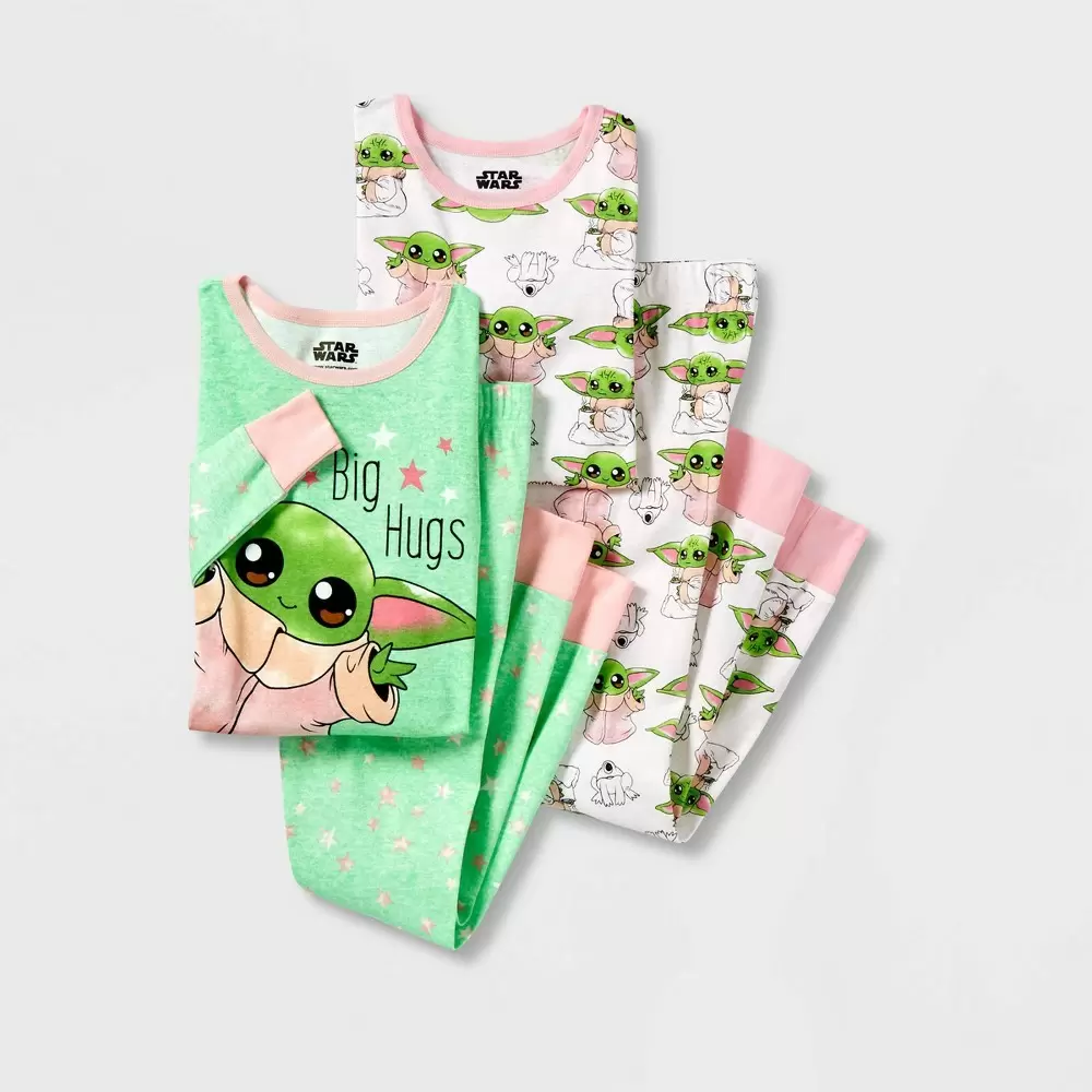 Photo 1 of Girls' Star Wars: The Mandalorian Grogu 4pc Snug Fit Long Sleeve Pajama Set - GrEEN/PINK SIZE 6
