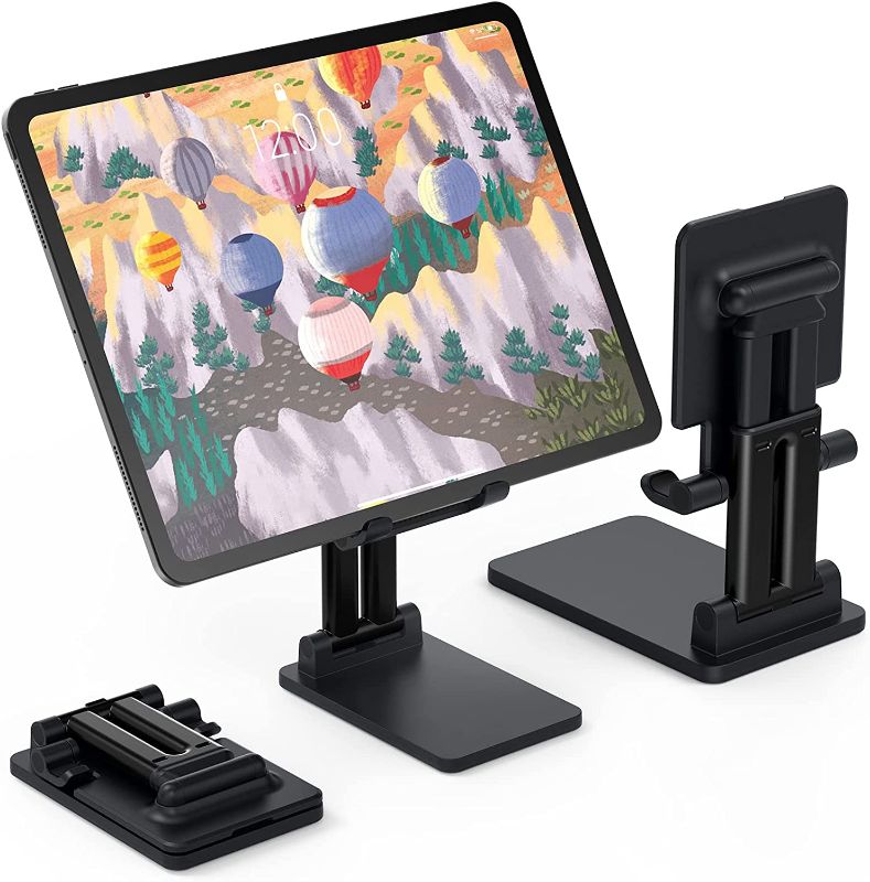 Photo 1 of Tablet Stand, Dual Tube Phone Stand for Desk?Foldable Tablet Holder Compatible with Cell Phone/iPad/Tablets 4"-13"
