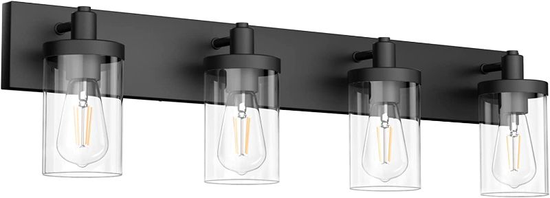 Photo 1 of Aipsun Bathroom Vanity Light Farmhouse 4 Light Matte Black Vanity Lighting Fixtures with Clear Glass Shade(Exclude Bulb)
