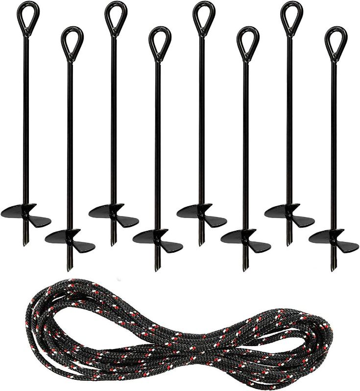 Photo 1 of 8 Pack 15 Inch Black Ground Anchor, Reusable Heavy Duty Steel Wind Stakes WITH ROPE 