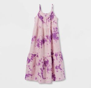 Photo 1 of Cat & Jack Girls' Purple Tie-Dye Lightweight Tiered Maxi Dress Size Large 