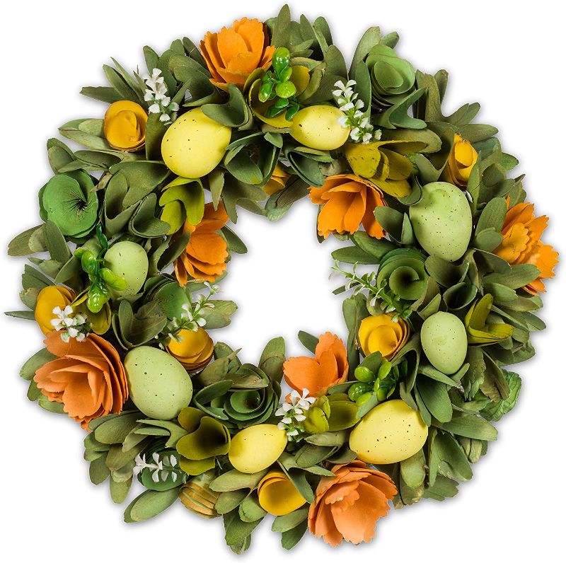 Photo 1 of Abbott Collection 27-CADBURY-351 Large Egg & Flower Wreath, Yellow/Orange
