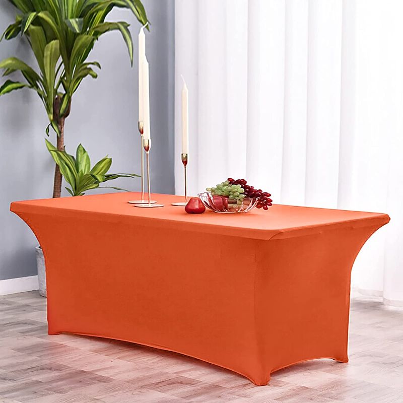 Photo 1 of AHHFSMEI Stretch Spandex Tablecloth for 4FT Standard Folding Tables Universal Fitted Washable Table Cover Protector for Party, Banquet, Wedding and Events
