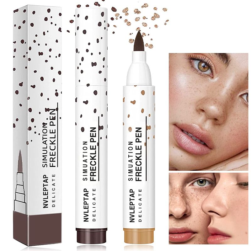 Photo 1 of 2PCS Freckle Pen,Fake Freckles,Waterproof Lasting Natural Like Face Freckle Makeup Pen,Quick Dry Soft Artificial Fine Freckle Pen(Dark Brown & Light Brown) 2PACK
