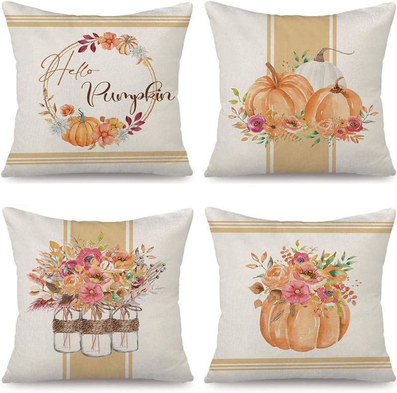 Photo 1 of Bontalc Fall Pillow Covers 18x18 Set of 4 Flower Pumpkin Fall Pillows Autumn Decorative Fall Outdoor Farmhouse Fall Throw Pillow Covers Thanksgiving Fall Decor Fall Decorations for Home Couch
FACTORY SEALED 