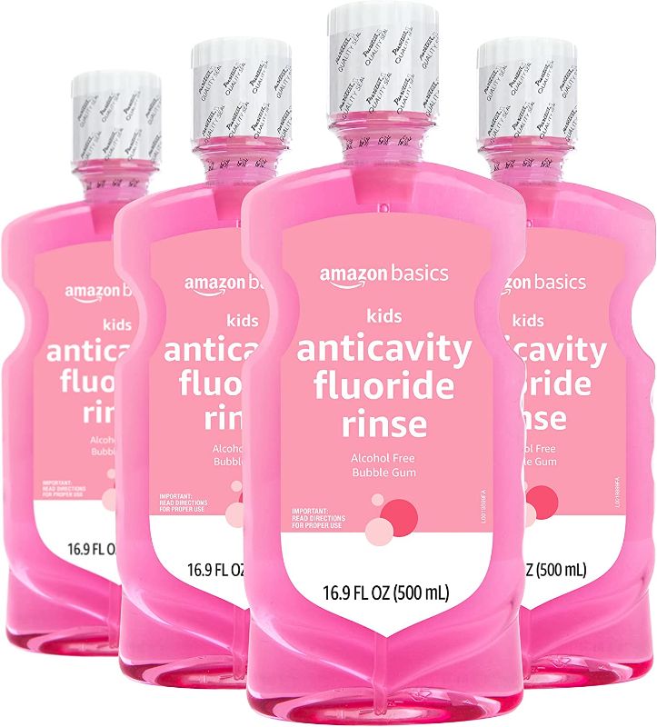 Photo 1 of Amazon Basics Kids Anticavity Fluoride Rinse, Alcohol Free, Bubble Gum, 500mL, 16.9 Fluid Ounces, 4-Pack (Previously Solimo)
EXP:06/28/2024