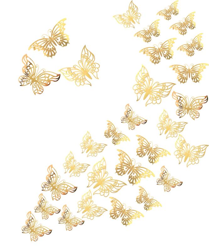 Photo 1 of 48pcs Gold Butterflies for Wall Decor, 3D Butterflies for Girl Bedroom, Butterfly Decal for Wall Decoration, Fancy Golden Butterflies Sticker for Nursery Decor
