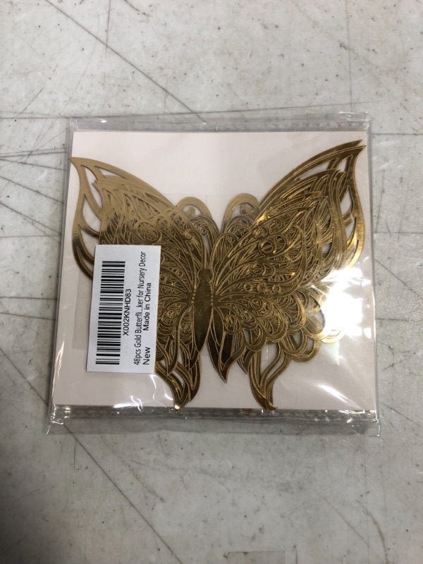 Photo 2 of 48pcs Gold Butterflies for Wall Decor, 3D Butterflies for Girl Bedroom, Butterfly Decal for Wall Decoration, Fancy Golden Butterflies Sticker for Nursery Decor
