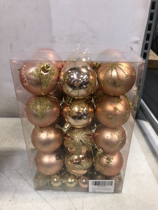 Photo 2 of 48PCS Rose Gold Christmas Ball Ornaments for Xmas Tree - 10 Styles Christmas Tree Baubles Ornaments - Shatterproof Christmas Tree Decorations Hanging Ball for Farmhouse Christmas Party Decorations
