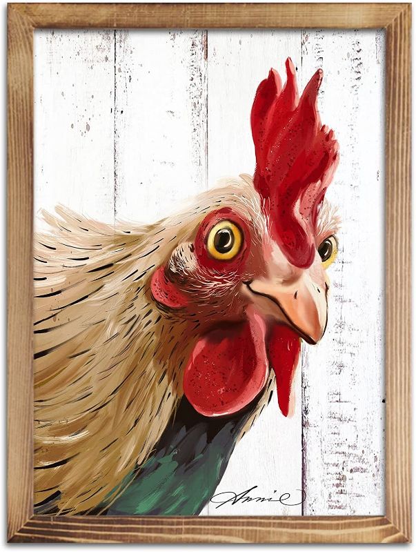 Photo 1 of ART Kitchen Rooster Art Wall Decor Framed Rustic Chicken Head Canvas Print Wall Art
