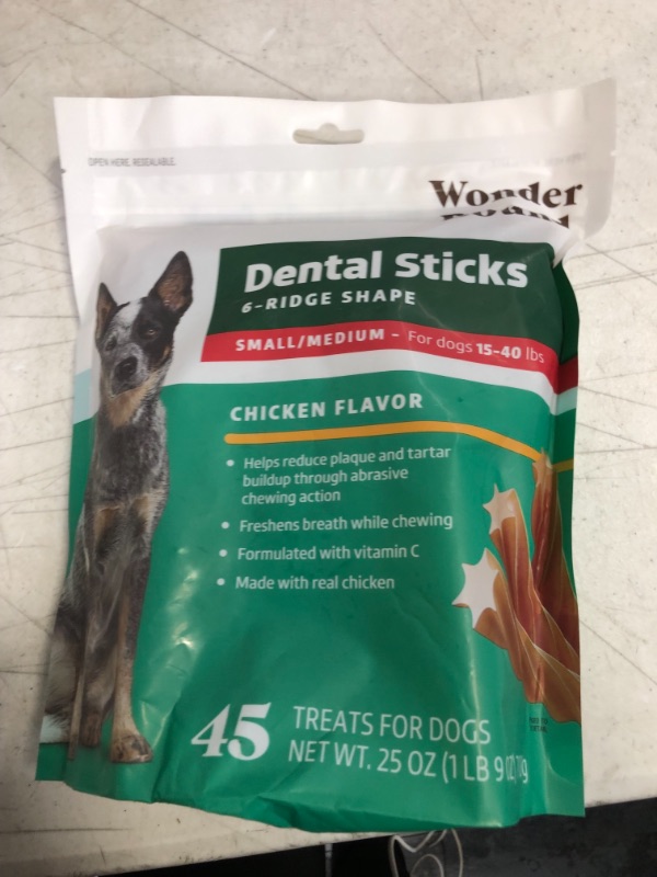 Photo 2 of Amazon Brand - Wonder Bound Chicken Flavor Dental Sticks, Sm/Med, 45 Count
EXP:JUL 12/2024