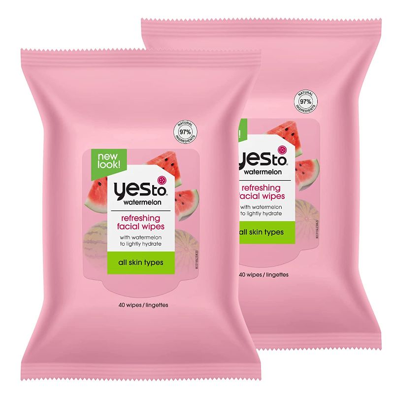 Photo 1 of Yes To Watermelon Refreshing Facial Wipes, Hydrating Formula That Removes Dirt, Oil & Grime, Leaves Skin Refreshed & Brighter, With Antioxidants & Aloe, Natural, Vegan & Cruelty Free, 40 Count, 2 Pack
