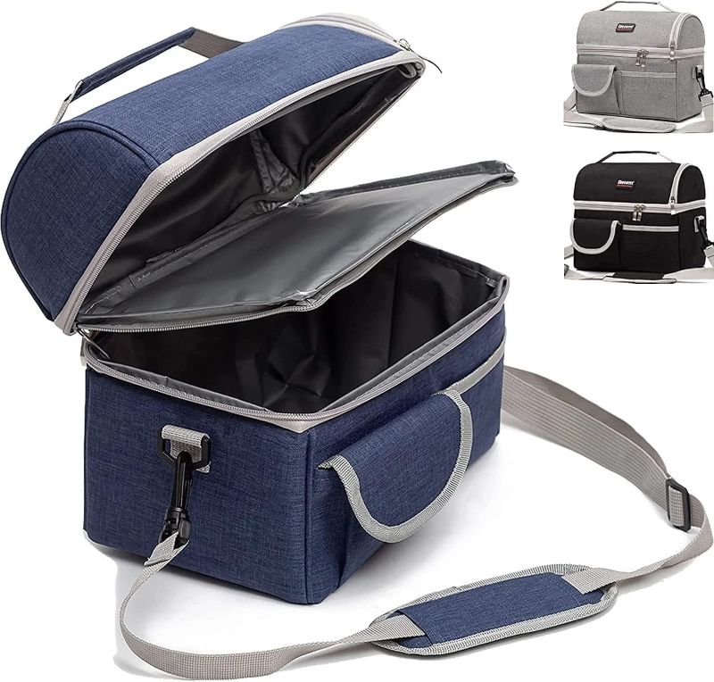 Photo 1 of 10L Dual Compartment Insulated Lunch Bag Tote with Shoulder Strap for Men and Women
