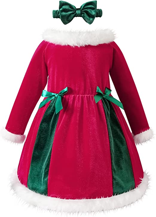 Photo 1 of AIKEIDY Toddler Baby Girl Christmas Dress Long Sleeve Velvet Dress for Holiday Wedding Party SIZE 2-3T
