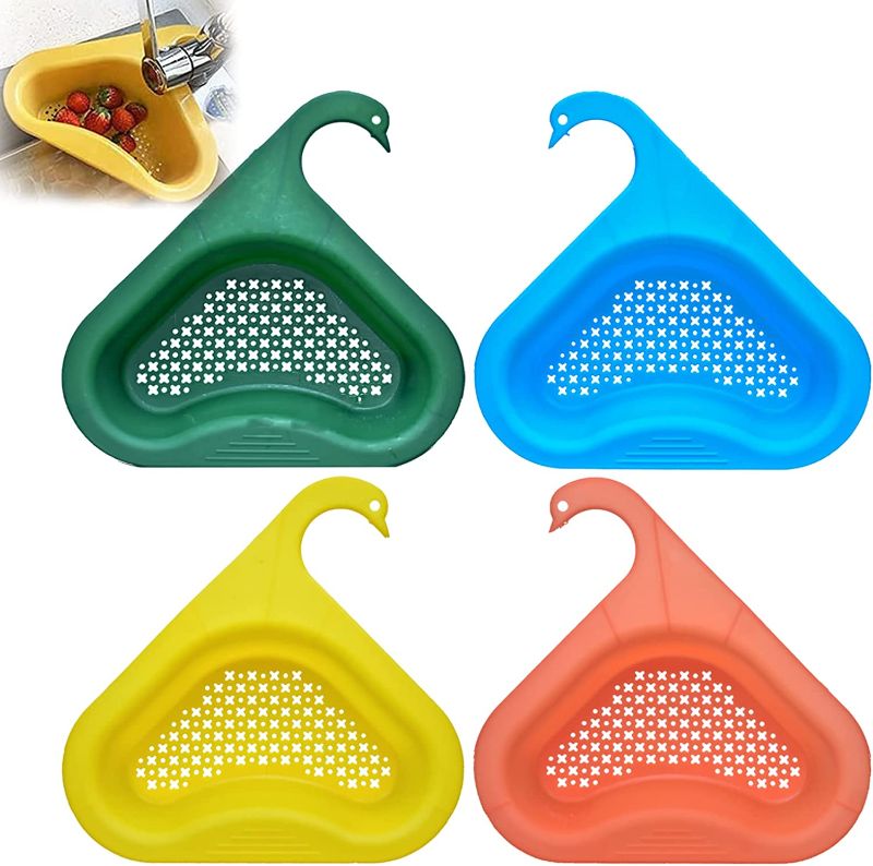 Photo 1 of 4 Pack Swan Drain Basket for Kitchen Sink Swan Drain Rack, Multifunctional Kitchen Corner Sink Strainer Household Swan Drain Basket for Kitchen Sink Hangs on Faucet Fits All Sink
