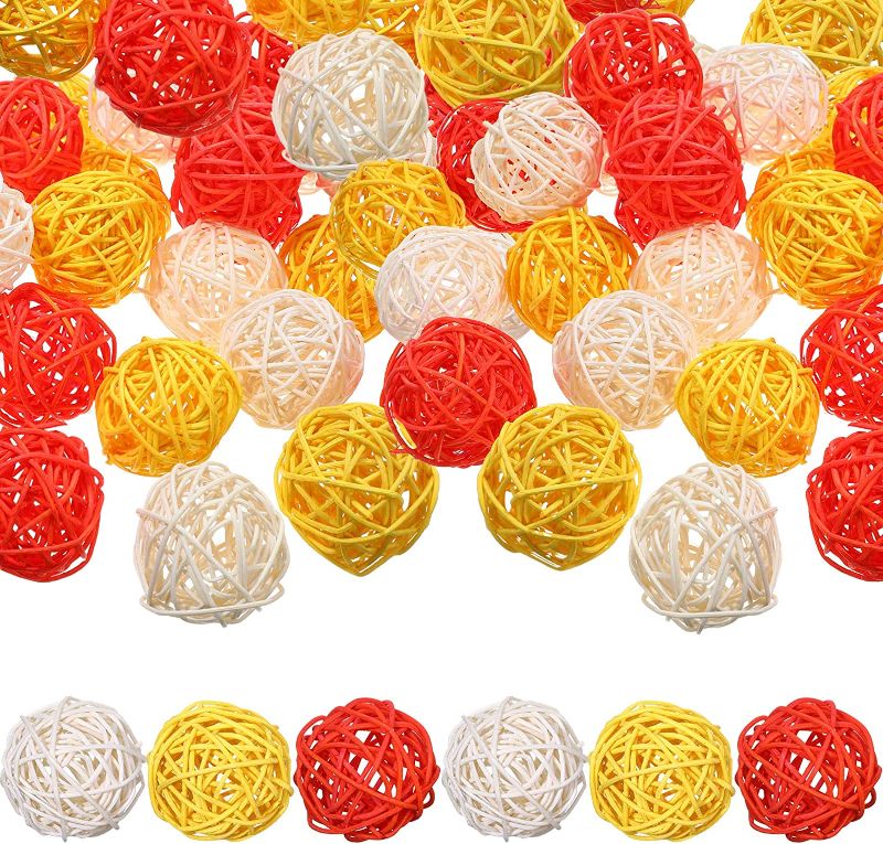 Photo 1 of 60 Pcs Thanksgiving Wicker Rattan Balls Rattan Vase Fillers for Centerpieces Orange White Yellow Woven Balls Decorative Balls for Bowl Centerpiece Decorative Twig Orbs Spheres Bowl Fillers, 1.78 Inch
