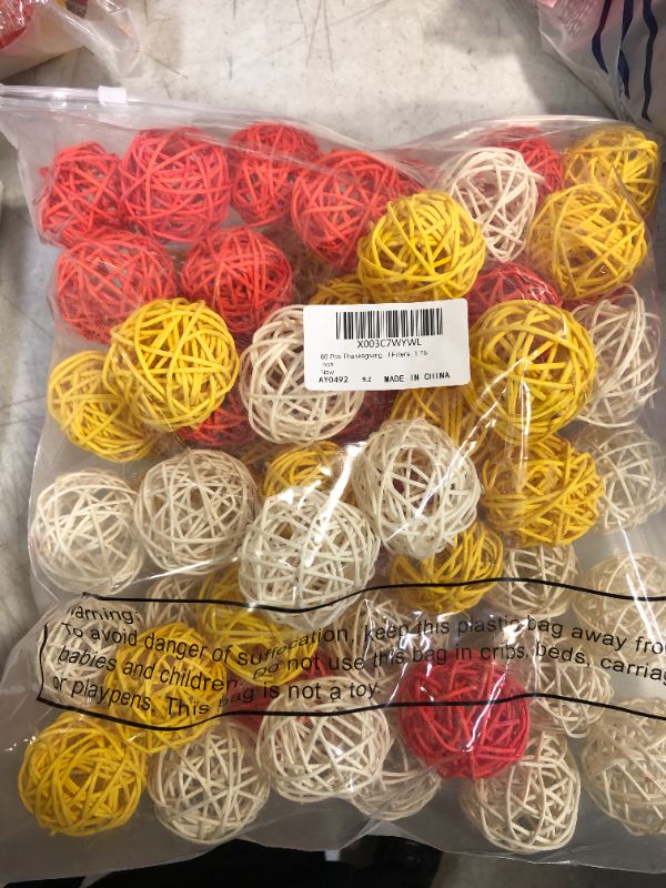 Photo 1 of 60 Pcs Thanksgiving Wicker Rattan Balls Rattan Vase Fillers for Centerpieces Orange White Yellow Woven Balls Decorative Balls for Bowl Centerpiece Decorative Twig Orbs Spheres Bowl Fillers, 1.78 Inch
