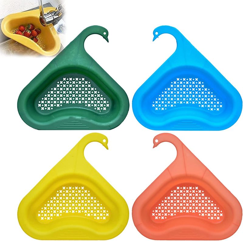 Photo 1 of 4 Pack Kitchen Sink Drain Basket Swan Drain Rack, Multifunctional Kitchen Triangular Sink Filter Swan Drain Basket for Kitchen Sink Hangs on Faucet Fits All Sink
