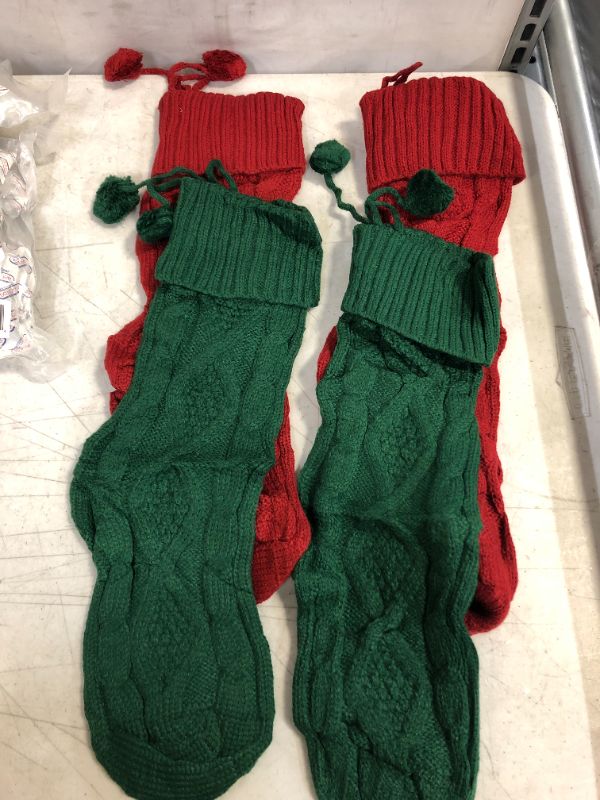 Photo 1 of 4 PCS Nutmeg Red/Green 18-inch Hanging Knit Pom-Pom Holiday Christmas Stocking (Set of 2) -- FACTORY SEALED 