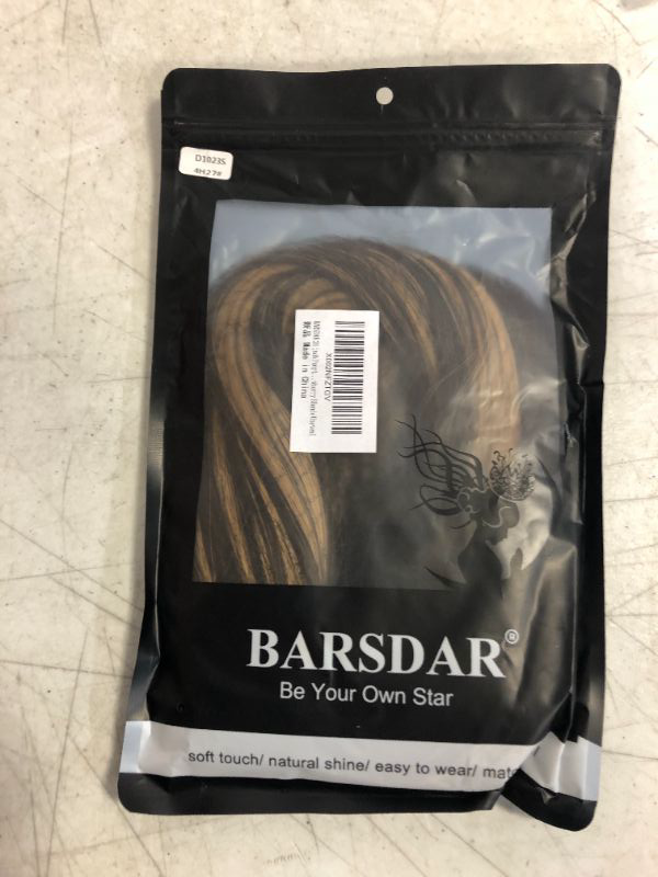 Photo 2 of BARSDAR 24 inch Ponytail Extension Long Straight Wrap Around Clip in Synthetic Fiber Hair for Women - Dark Brown mix Strawberry Blonde Unevenly
