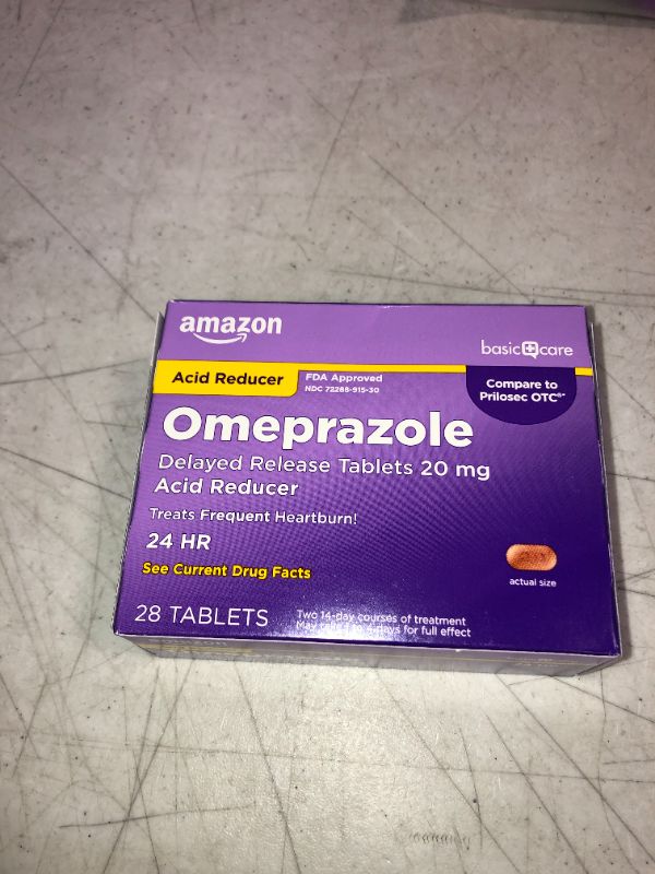 Photo 2 of Amazon Basic Care Omeprazole Delayed Release Tablets 20 Mg, ACID REDUCER  28 Count EX: 04/2023 
-- FACTORY SEALED--