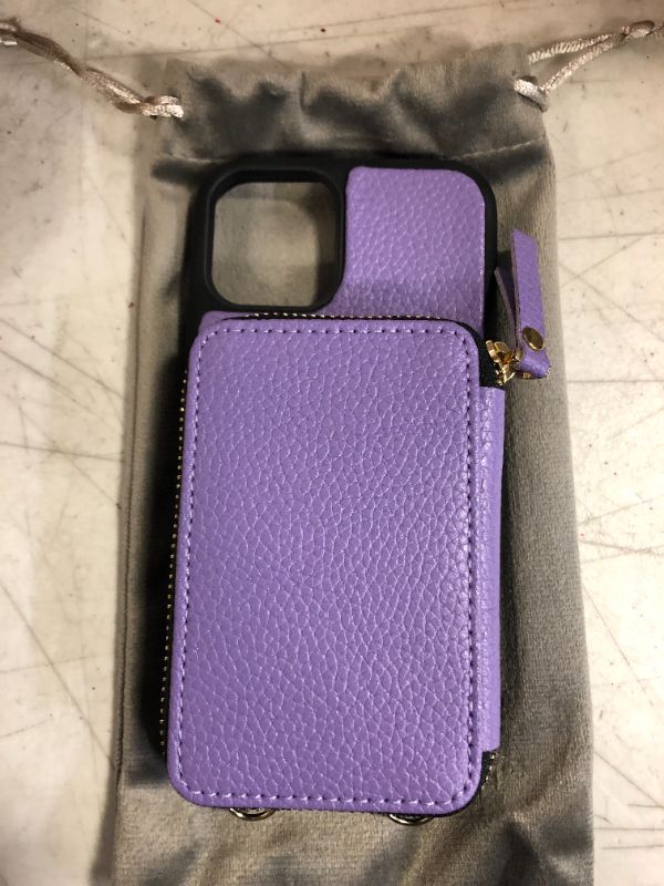 Photo 4 of ZVE iPhone 12 Pro Wallet Case with Magsafe Charging, iPhone 12 RFID Blocking Card Holder Leather Crossbody Magnetic Purse Cover Gift with Wrist Strap for iPhone 12/12 Pro, 6.1 inch-Light Purple
