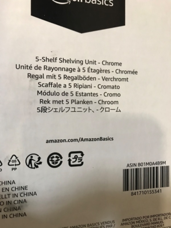 Photo 3 of Amazon Basics 5-Shelf Adjustable, Heavy Duty Storage Shelving Unit (350 lbs loading capacity per shelf), Steel Organizer Wire Rack, Chrome (36L x 14W x 72H)
