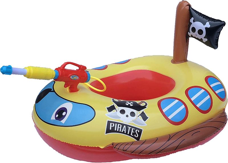 Photo 1 of Big Summer Inflatable Pirate Boat Pool Float for Kids with Built-in Squirt Gun, Inflatable Ride-on for Kids Aged 3-7 Years
