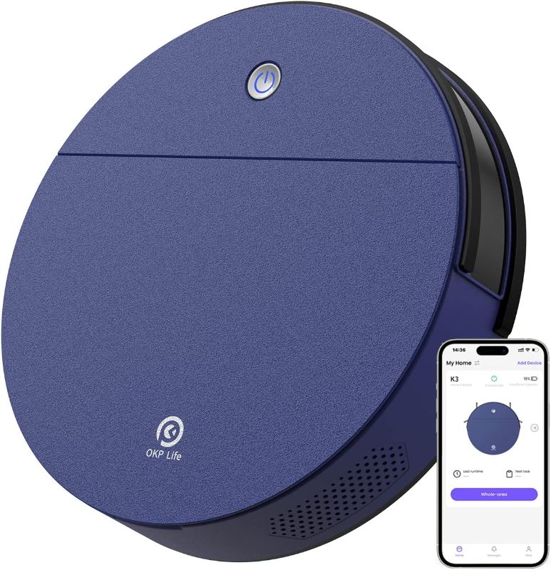 Photo 1 of OKP K3 Robot Vacuum Cleaner,Robotic Vacuum Cleaner with Self-Charging and 2000 Pa Strong Suction, Voice Control for Hardfloor and Carpet,Blue
