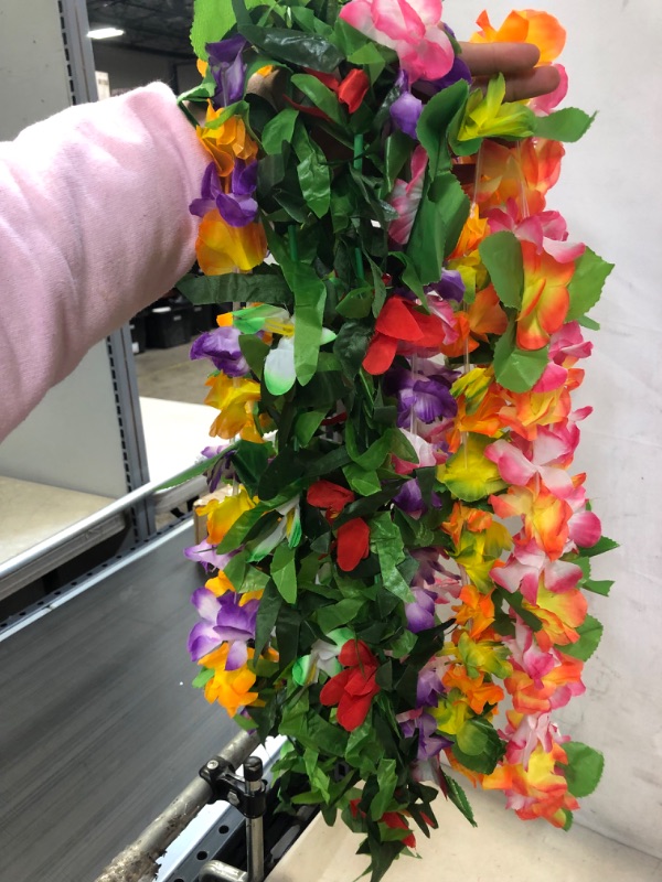 Photo 2 of ADXCO 6 Pieces Hawaiian Leis Necklace Tropical Flower Garlands Bulk Luau Party Decorations Hawaiian Garlands for Adults Luau Flowers for Fancy Dress, Beach Themed Party Supplies