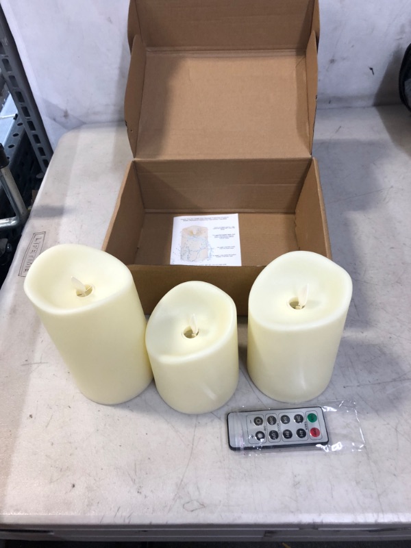 Photo 2 of 3PCS Flameless Timer Candles,  Long Battery Life/Flickering Battery Operated Electric Outdoor Large Pillar Candle for Outside Lantern Festival Decor etc.
