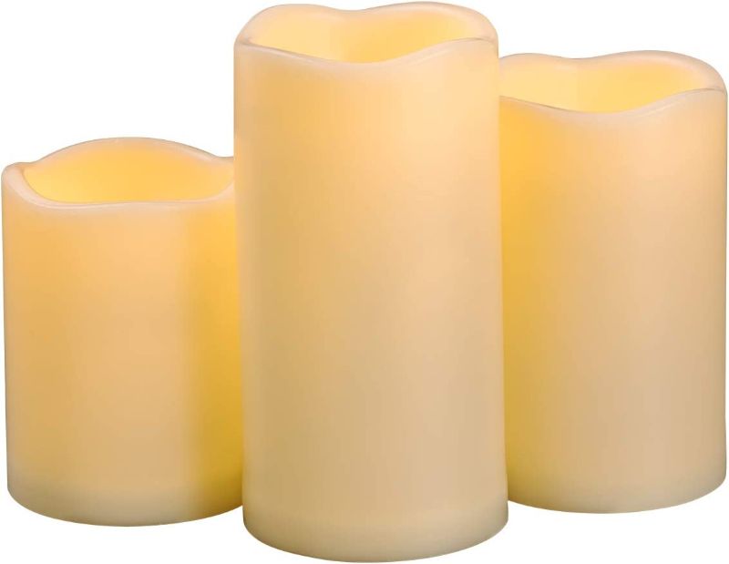 Photo 1 of 3PCS Flameless Timer Candles,  Long Battery Life/Flickering Battery Operated Electric Outdoor Large Pillar Candle for Outside Lantern Festival Decor etc.
