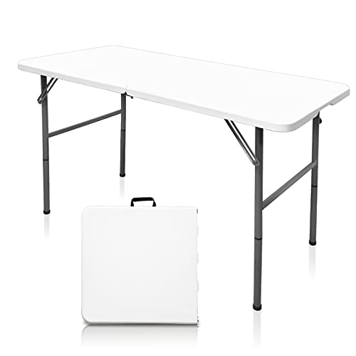 Photo 1 of 4 FT Folding Table, Plastic Portable Tables for Dining Parties Card Picnic Camping, Granite White
