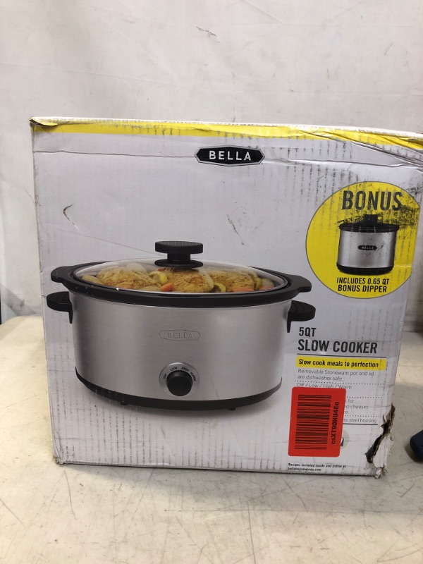 Photo 1 of Bella - 5-qt. Slow Cooker with Dipper - Stainless Steel

