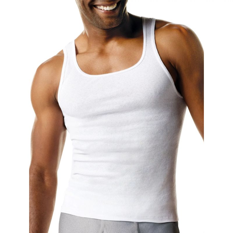 Photo 1 of 10 HANES WHITE SLEEVELESS UNDERSHIRTS, TANK TOPS SIZE LARGE